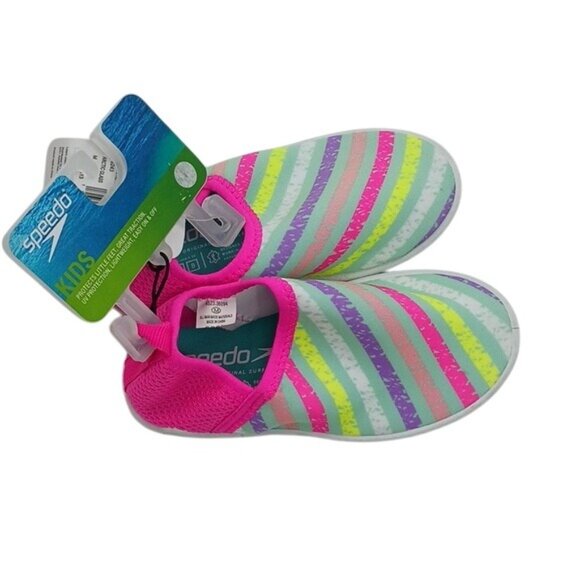 Speedo Water Shoes Pink Multi Slip On Bootie UV Protection Girls Size M 7/8 - Picture 3 of 6